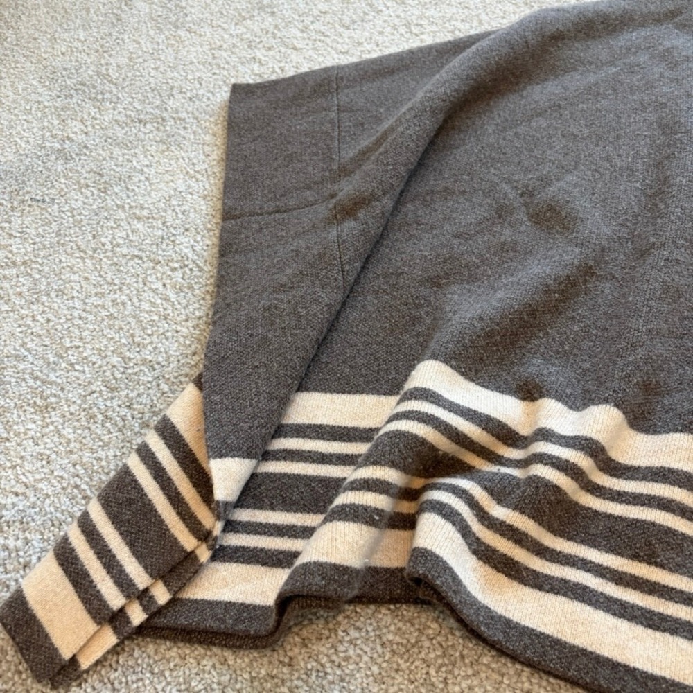 Vince Poncho Womens M/L Wool Cashmere Striped V Neck Sweater Brown Cozy Knit - Picture 5 of 13